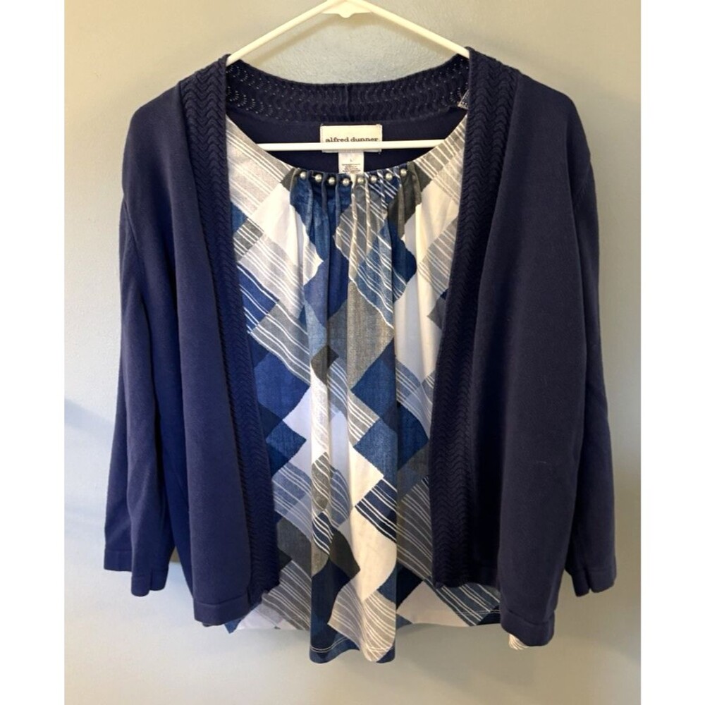 Alfred Dunner Faux Layer Blue Sweater Blouse Size L